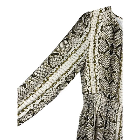 J. Crew Snake Skin Print Smocked Waist Dress Sheer Sleeves‎ Size Medium - Picture 6 of 11